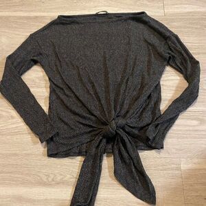 Harlowe & Graham dark grey long sleeve pullover sweater with bottom tie size XS